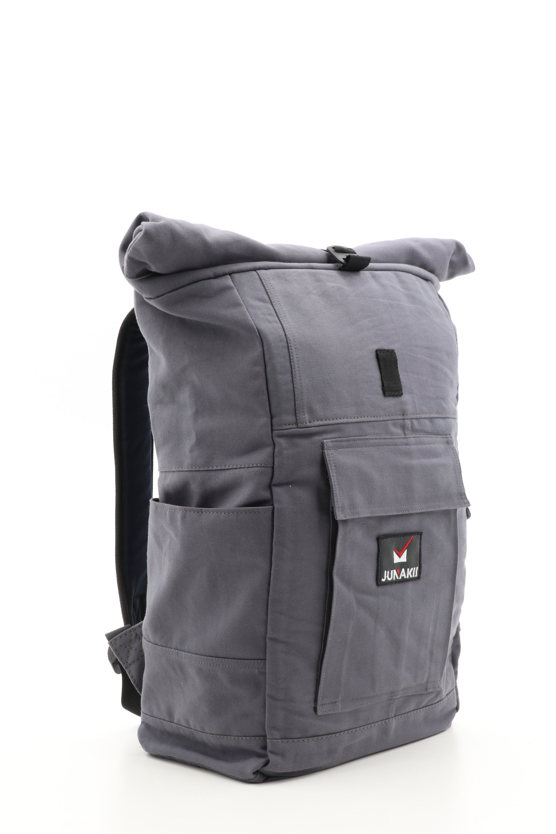 Rolltop Rucksack grau aus upgecycelter Rettungsdienstkleidung 63x27x17cm