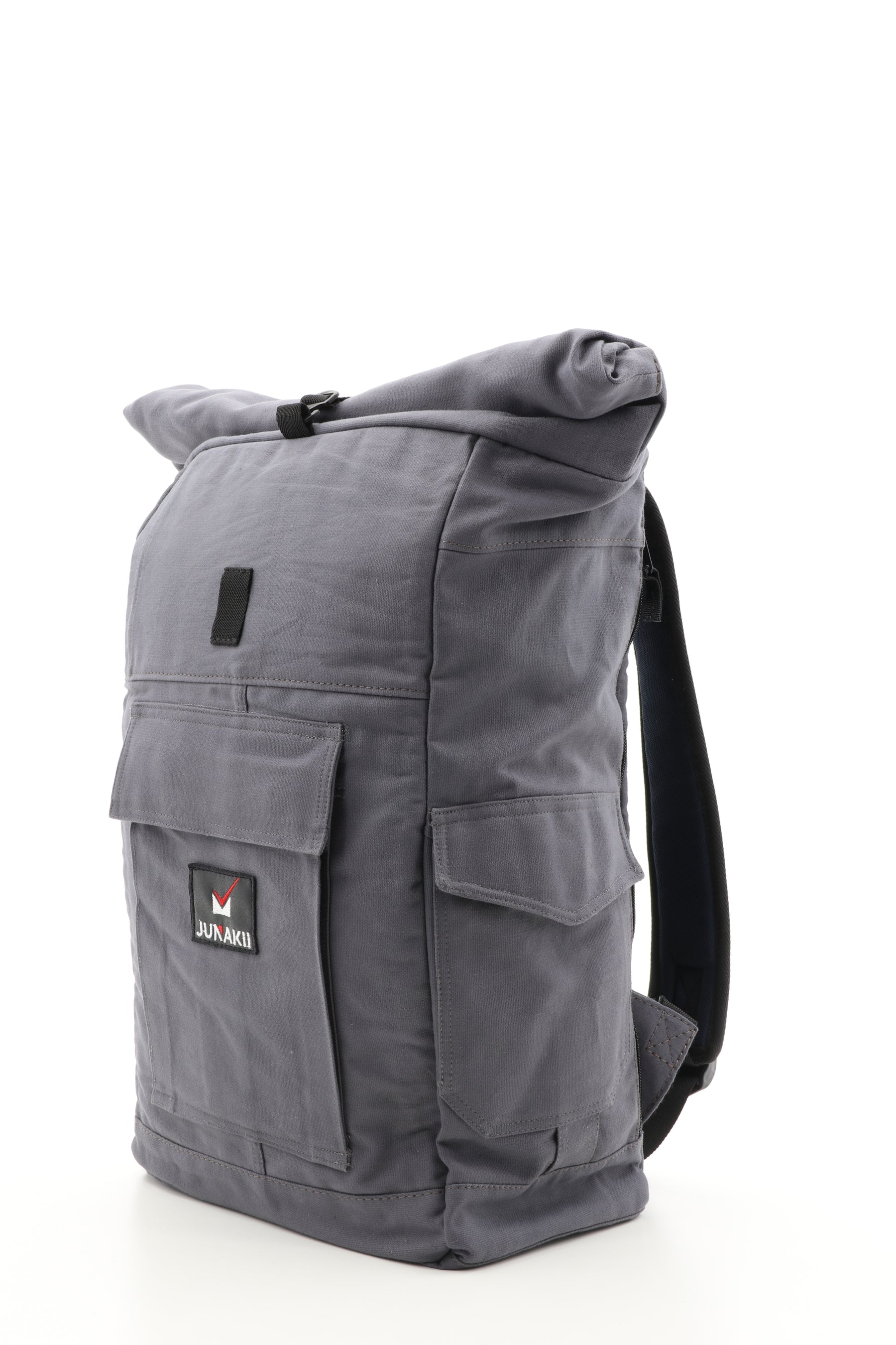 Rolltop Rucksack grau aus upgecycelter Rettungsdienstkleidung 63x27x17cm