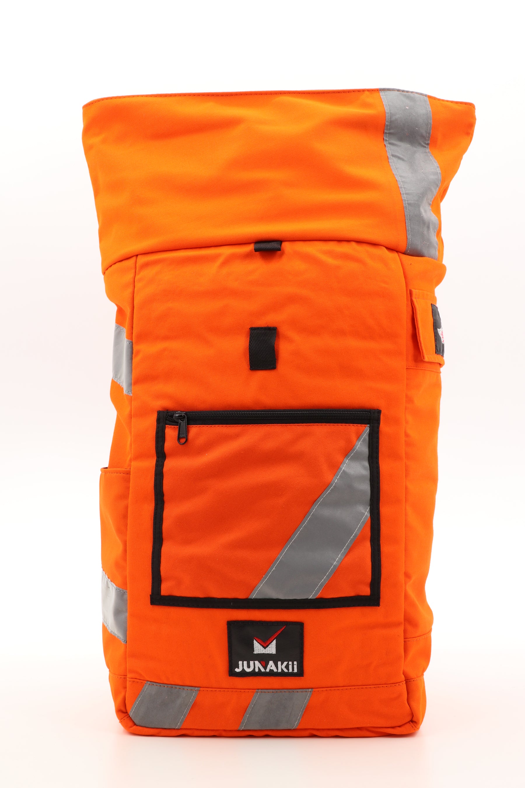 Rolltop Rucksack orange aus upgecycelter Feuerwehrkleidung 63x27x17cm