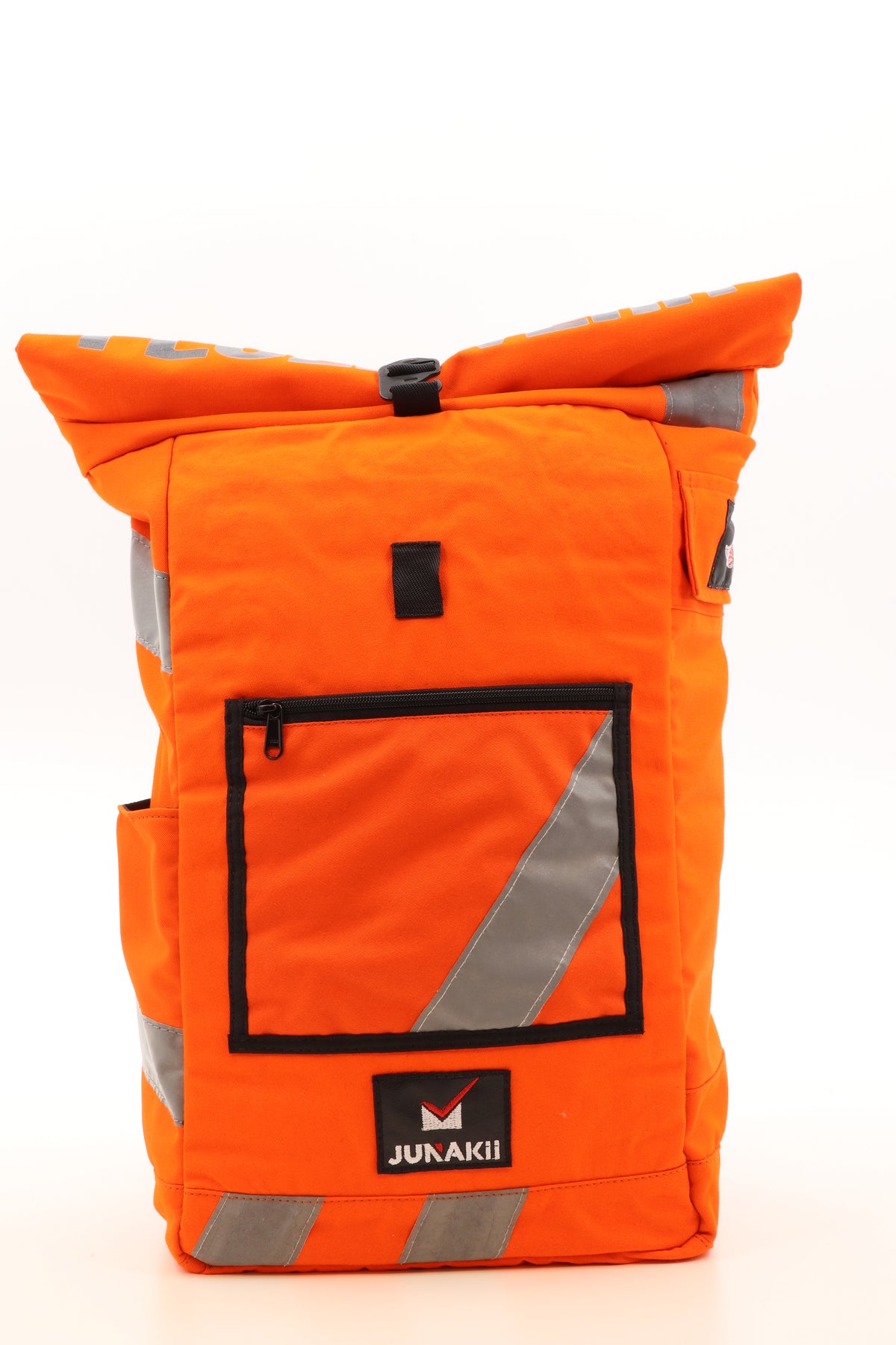 Rolltop Rucksack orange aus upgecycelter Feuerwehrkleidung 63x27x17cm