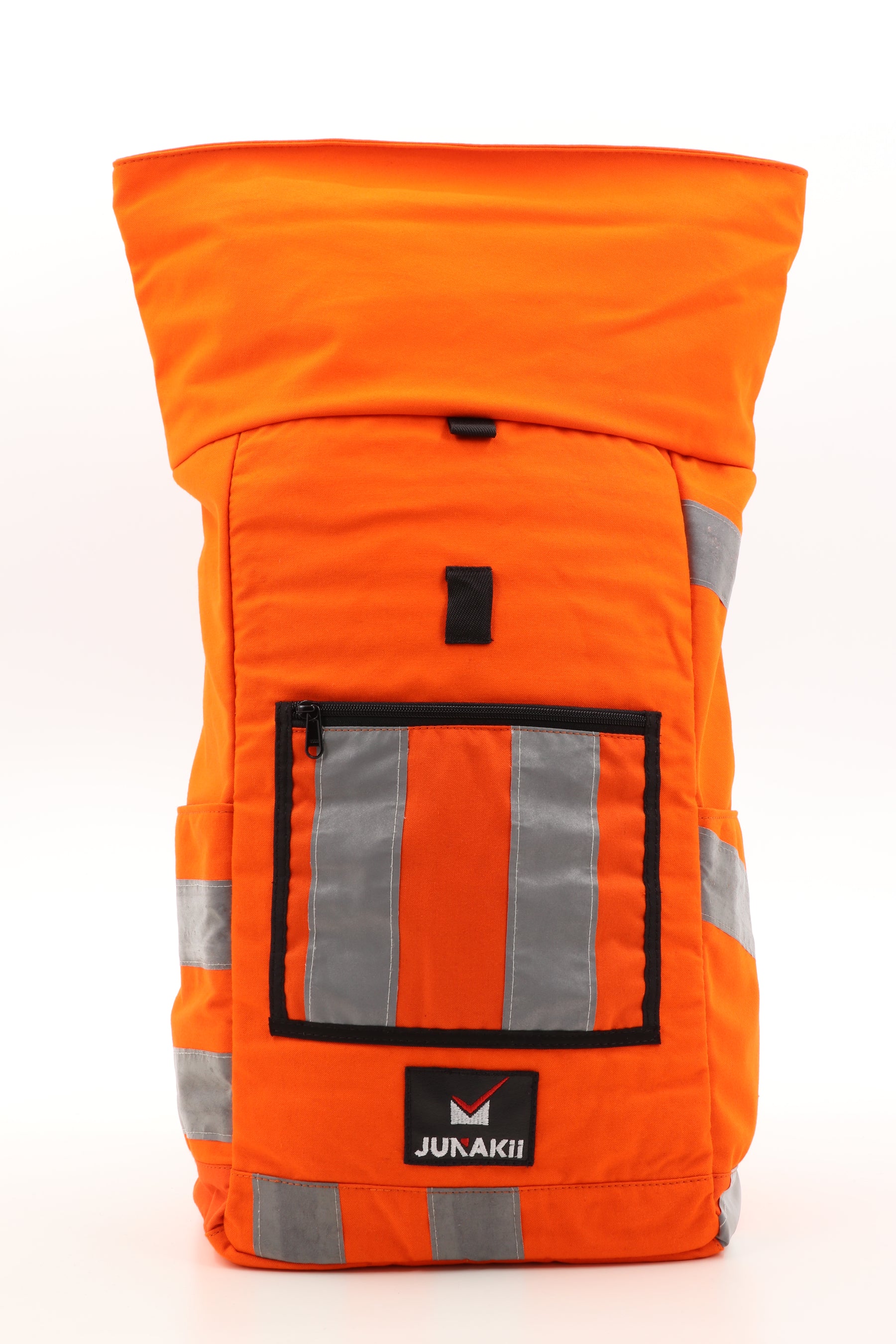 Rolltop Rucksack orange aus upgecycelter Feuerwehrkleidung 63x27x17cm