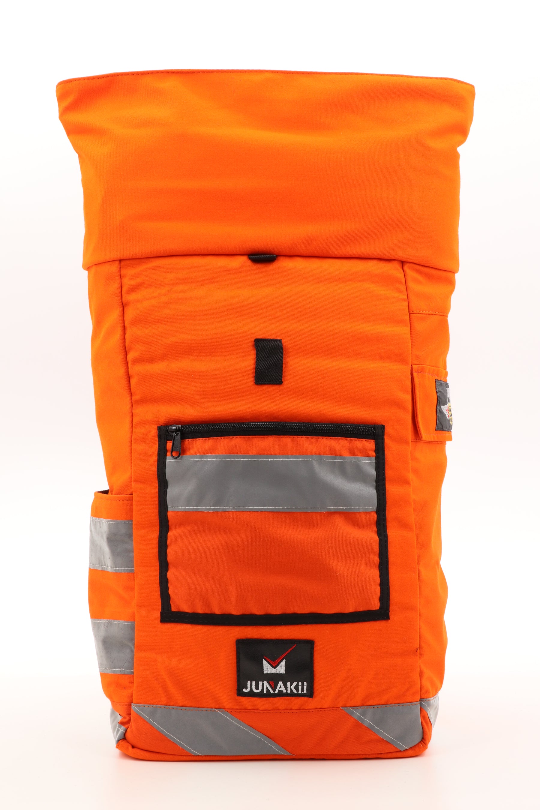 Rolltop Rucksack orange aus upgecycelter Feuerwehrkleidung 63x27x17cm