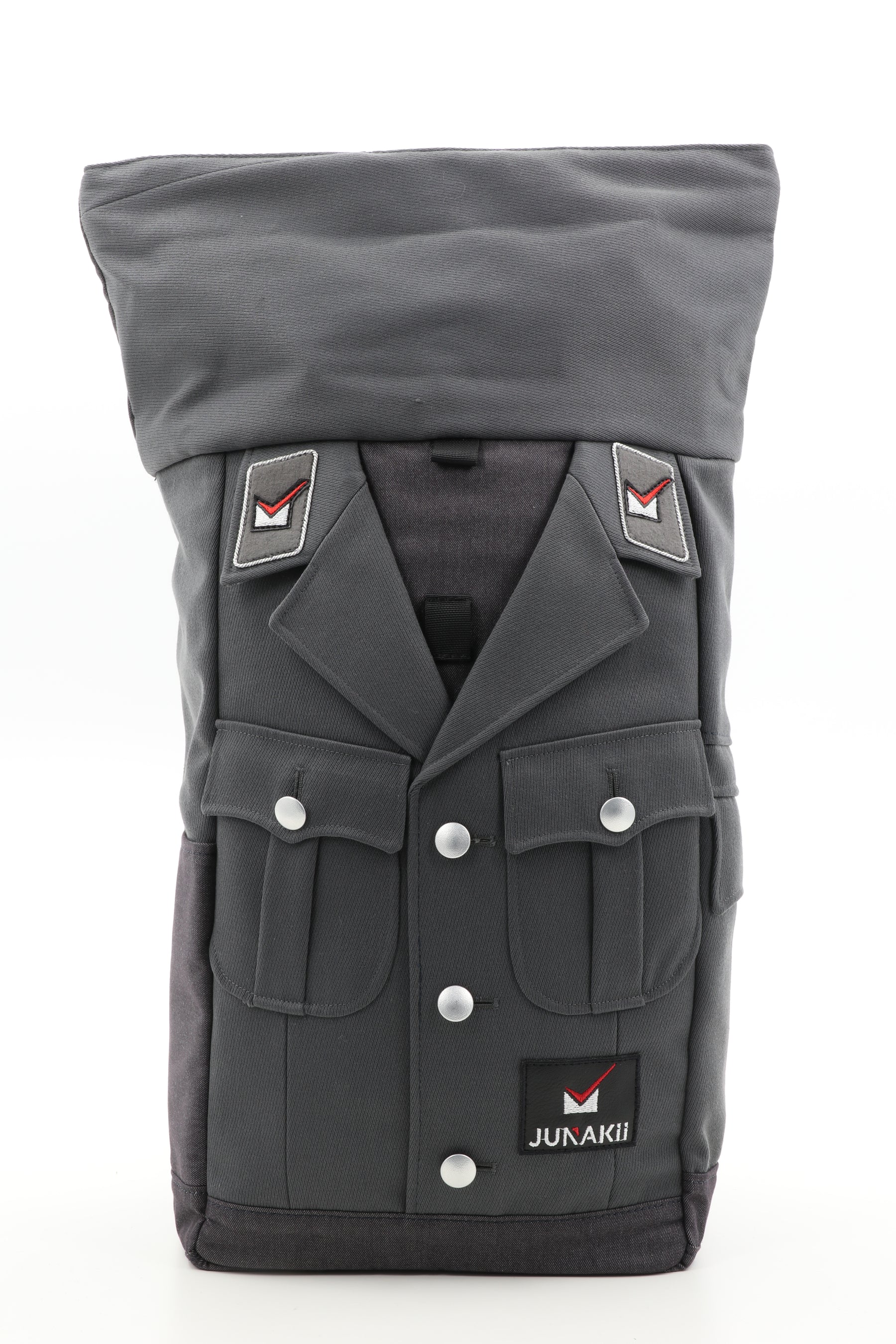Rolltop Rucksack grau aus upgecyceltem Rettungsdienstausgehanzug 63x27x17cm