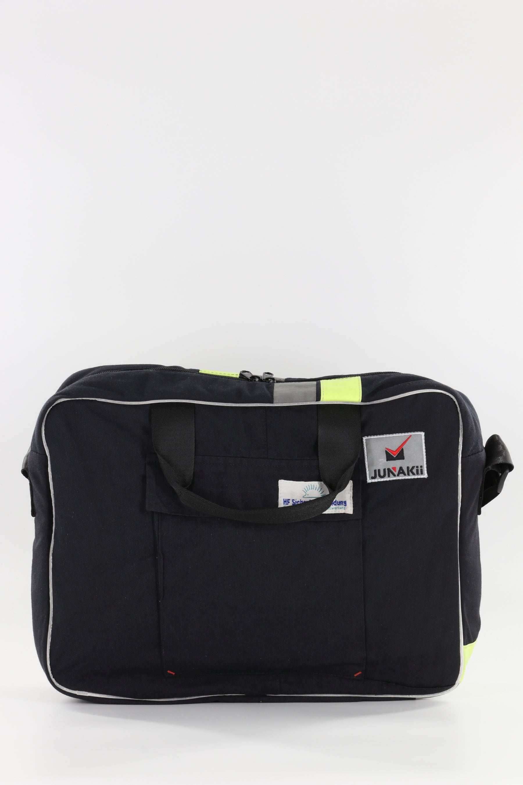Laptoptasche schwarz gelb aus upgecycelter Feuerwehrkleidung 39x30x10cm