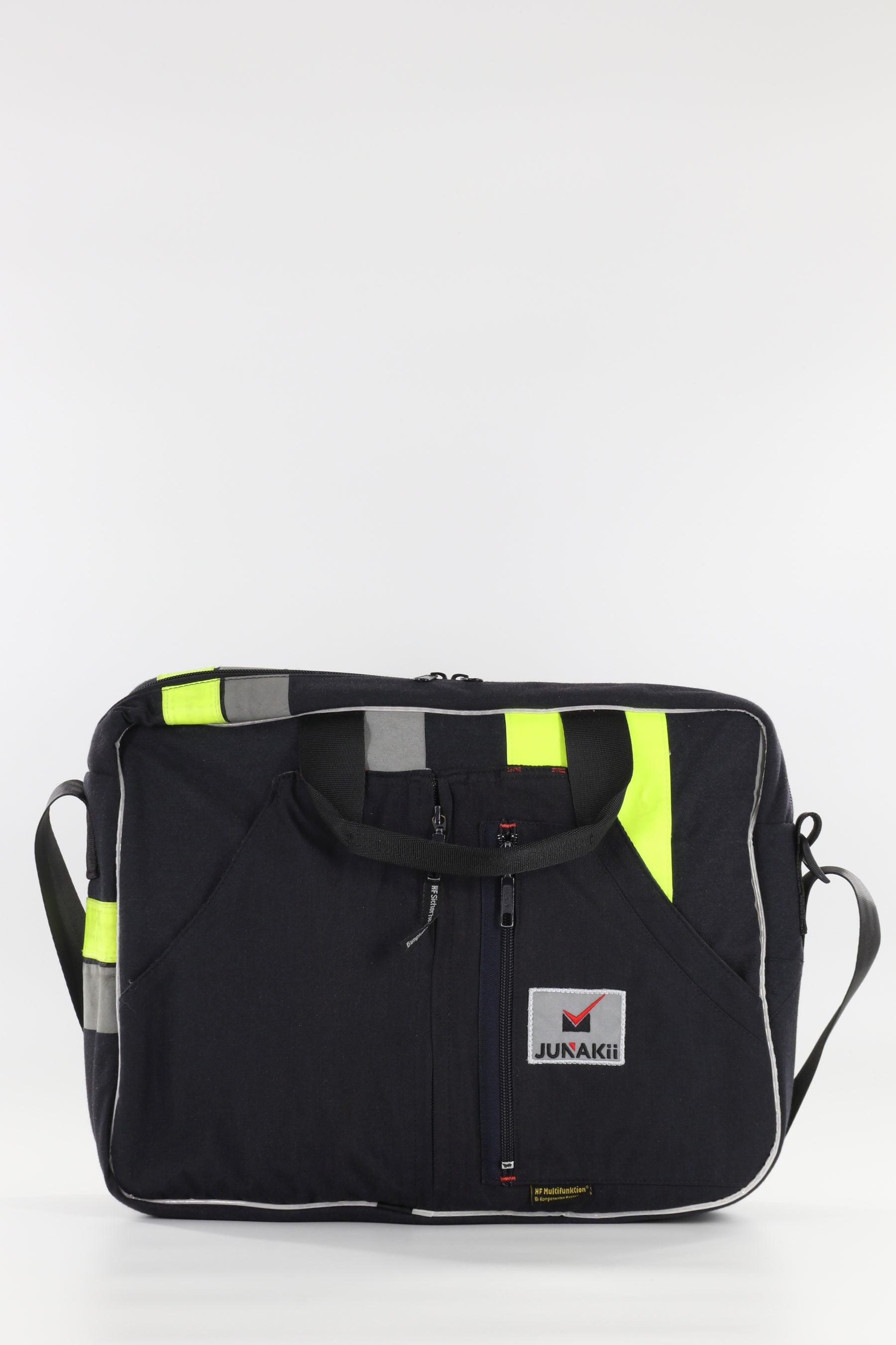 Laptoptasche schwarz gelb aus upgecycelter Feuerwehrkleidung 39x30x10cm