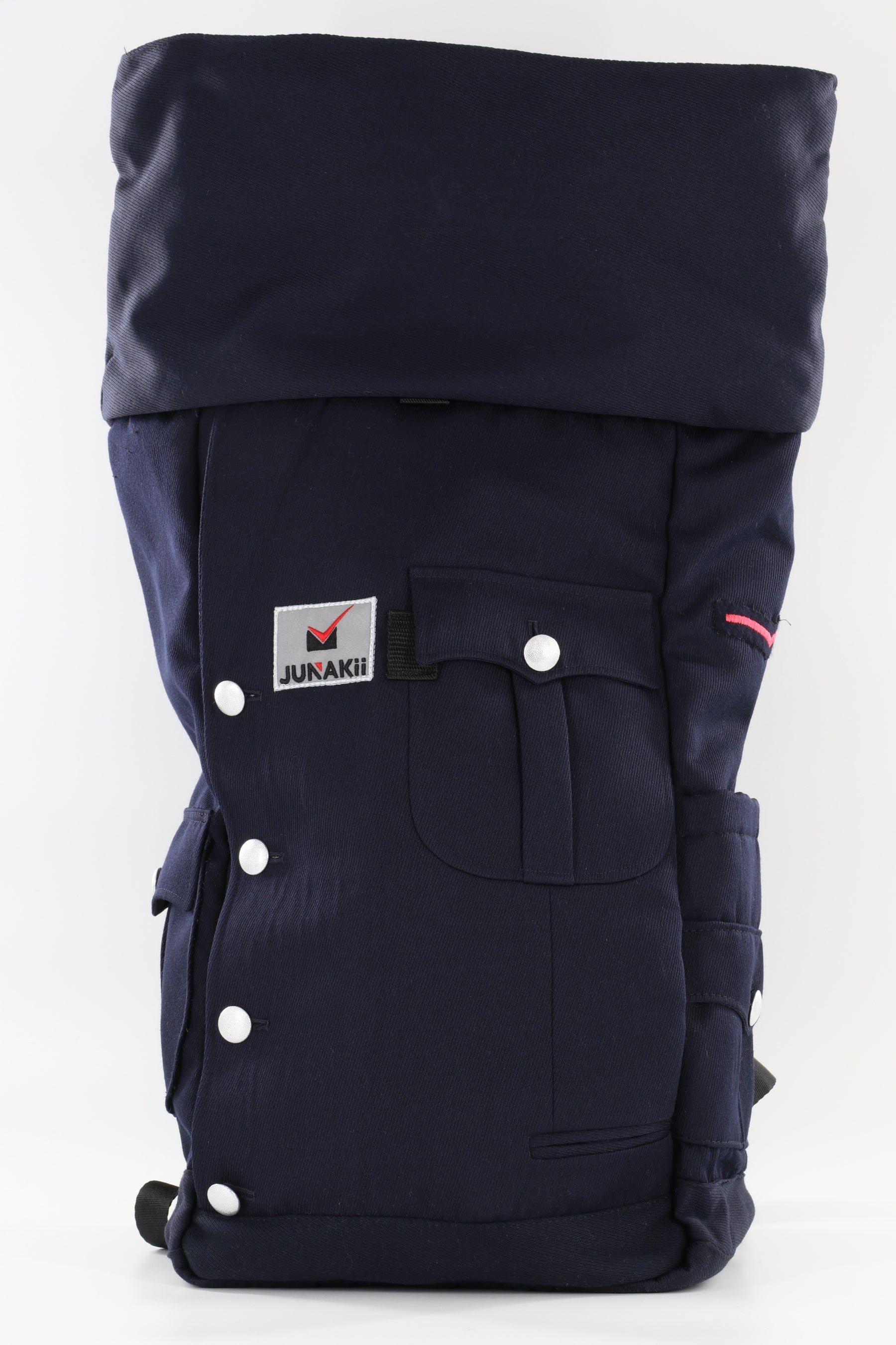 Rolltop Rucksack blau aus upgecyceltem Feuerwehrausgehanzug 63x27x17cm