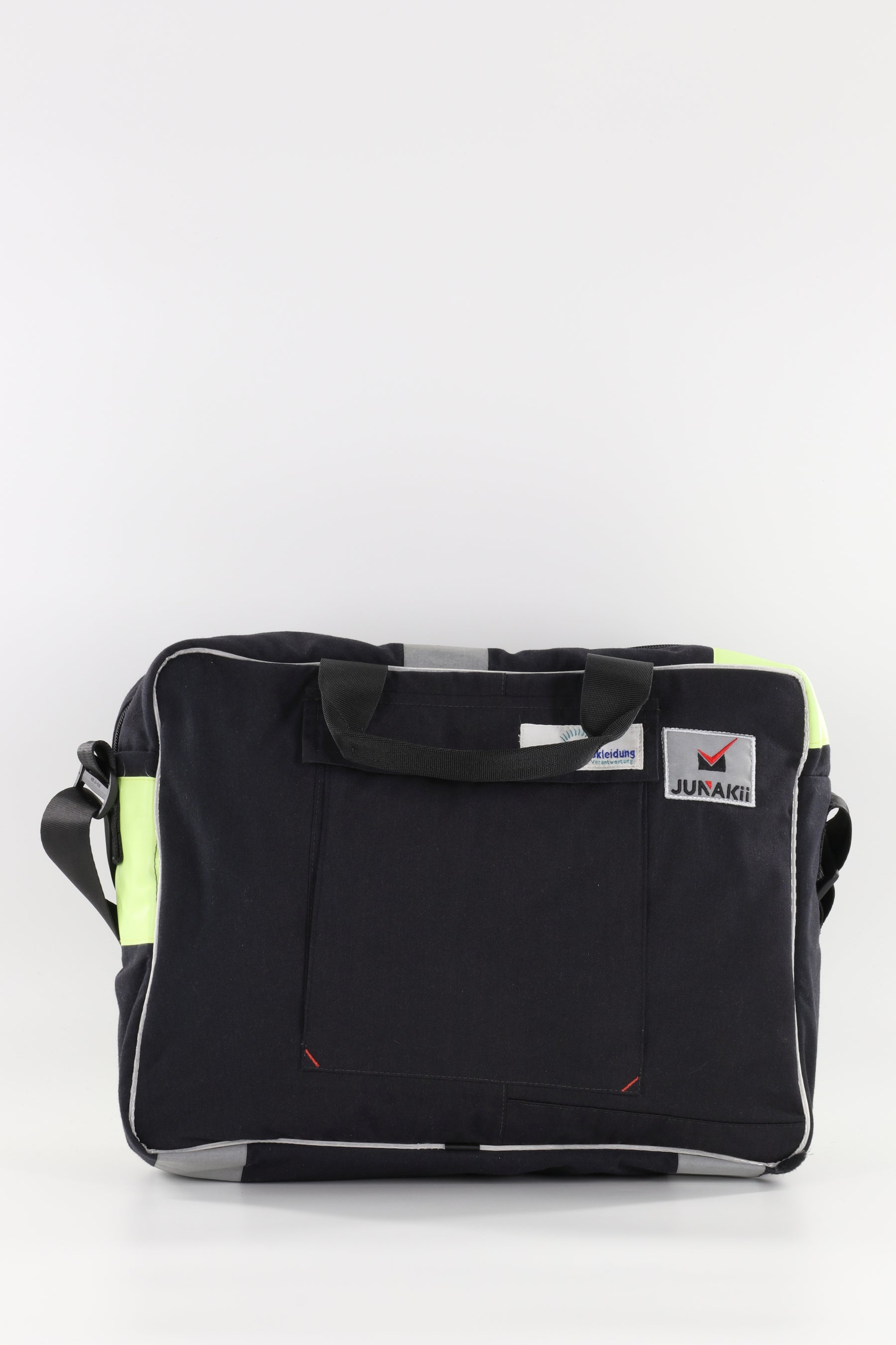 Laptoptasche schwarz gelb aus upgecycelter Feuerwehrkleidung 39x30x10cm