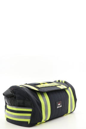 Duffel Bag schwarz gelb aus upgecycelter Feuerwehrkleidung 52x20x31cm