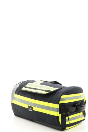 Duffel Bag schwarz gelb aus upgecycelter Feuerwehrkleidung 52x20x31cm