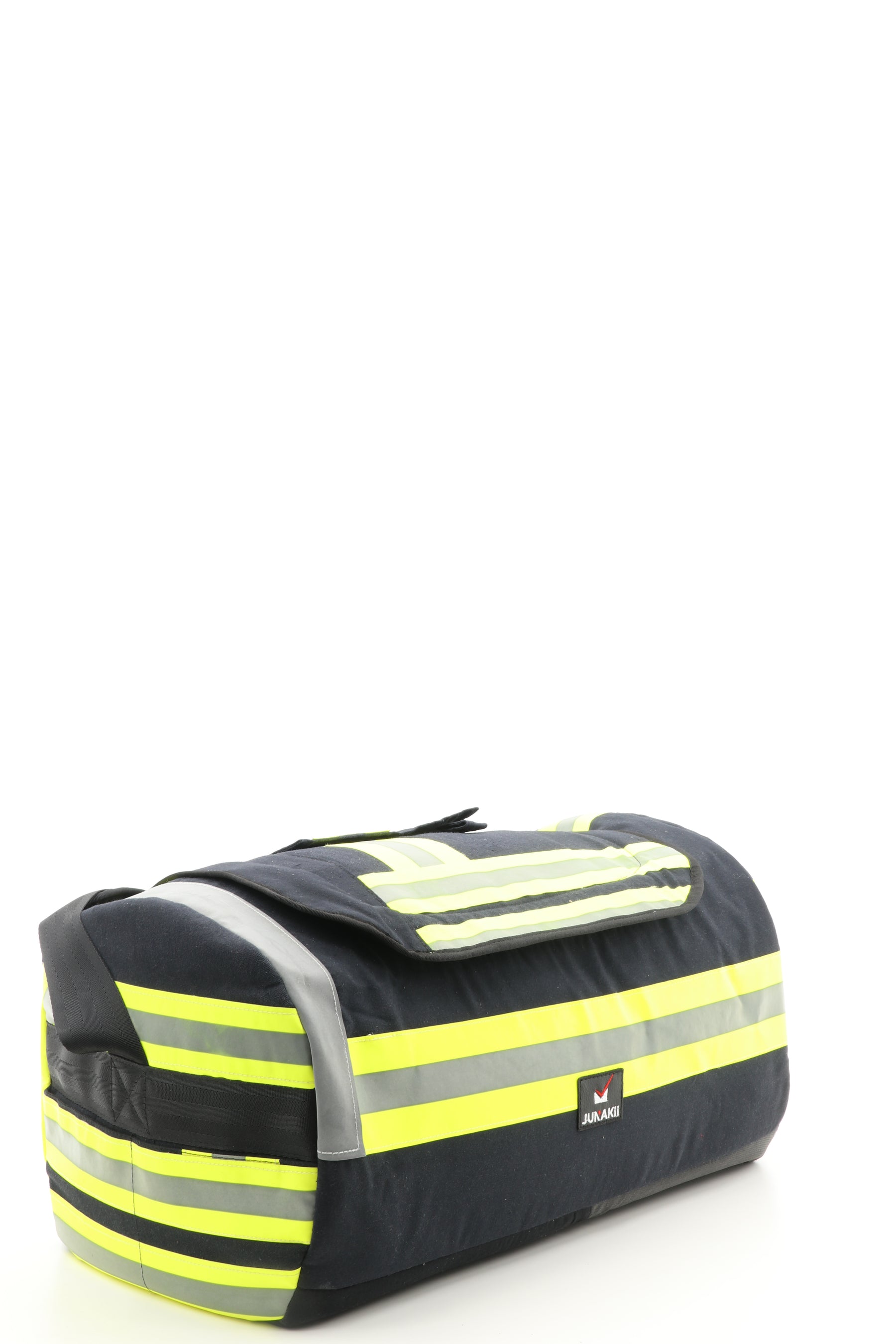 Duffel Bag schwarz gelb aus upgecycelter Feuerwehrkleidung 52x20x31cm