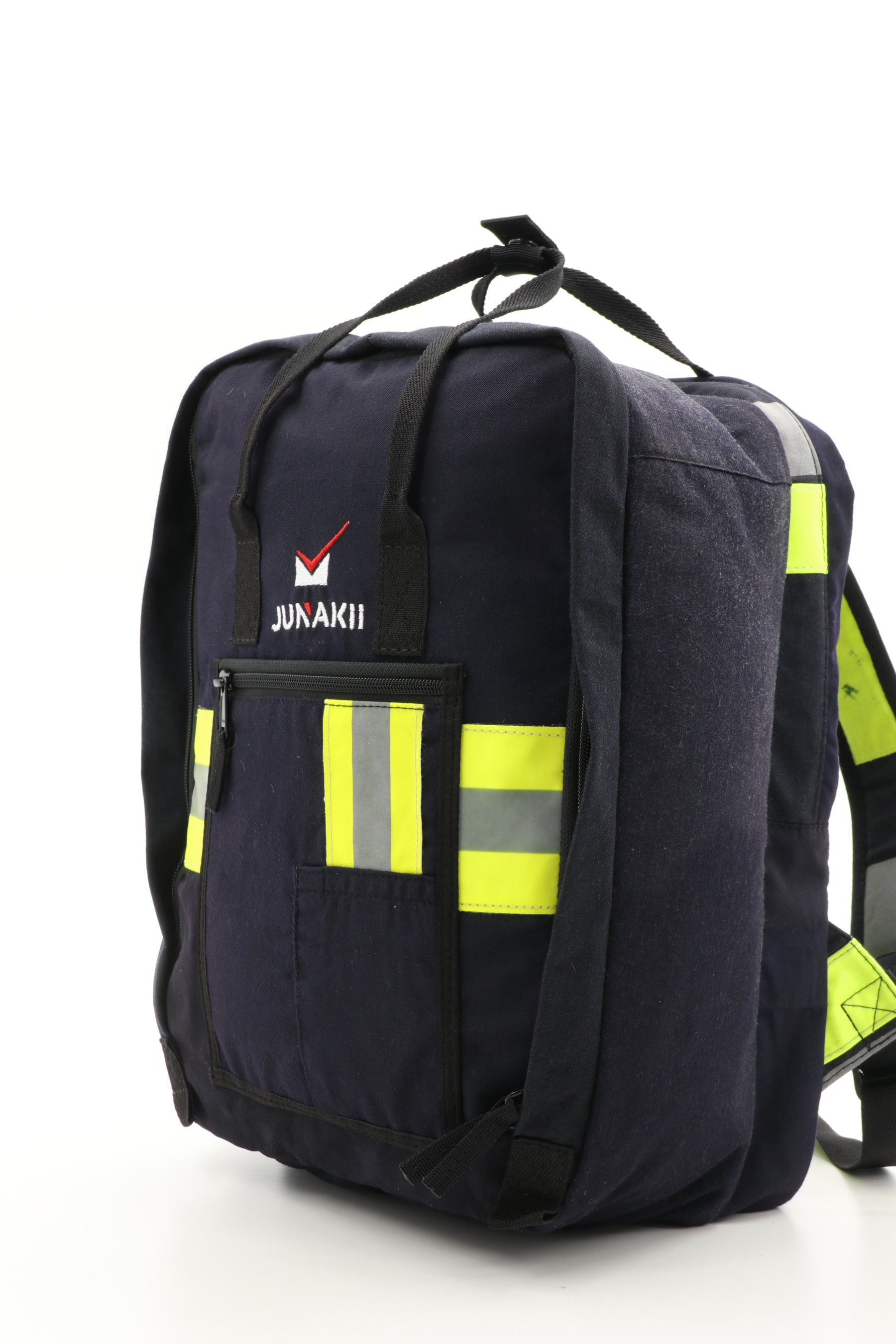 Laptop Rucksack schwarz gelb aus upgecycelter Feuerwehrkleidung 38x27x13cm