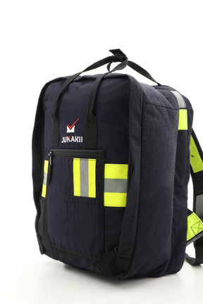 Laptop Rucksack schwarz gelb aus upgecycelter Feuerwehrkleidung 38x27x13cm