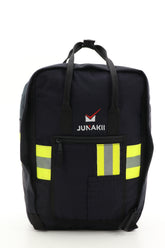 Laptop Rucksack schwarz gelb aus upgecycelter Feuerwehrkleidung 38x27x13cm