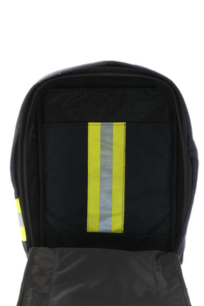 Laptop Rucksack schwarz gelb aus upgecycelter Feuerwehrkleidung 38x27x13cm