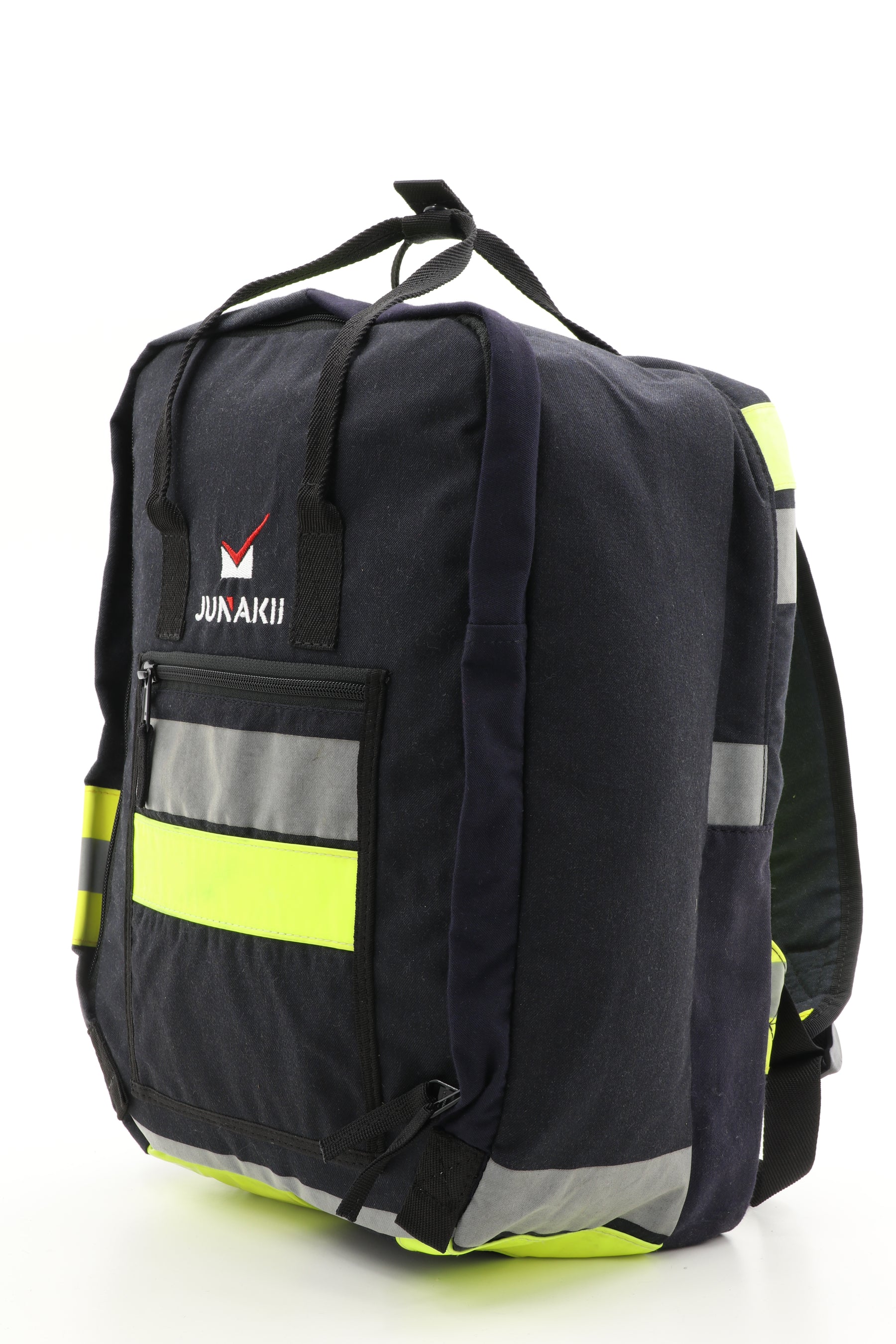 Laptop Rucksack schwarz gelb aus upgecycelter Feuerwehrkleidung 38x27x13cm
