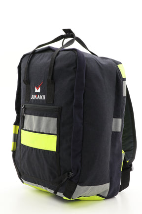 Laptop Rucksack schwarz gelb aus upgecycelter Feuerwehrkleidung 38x27x13cm