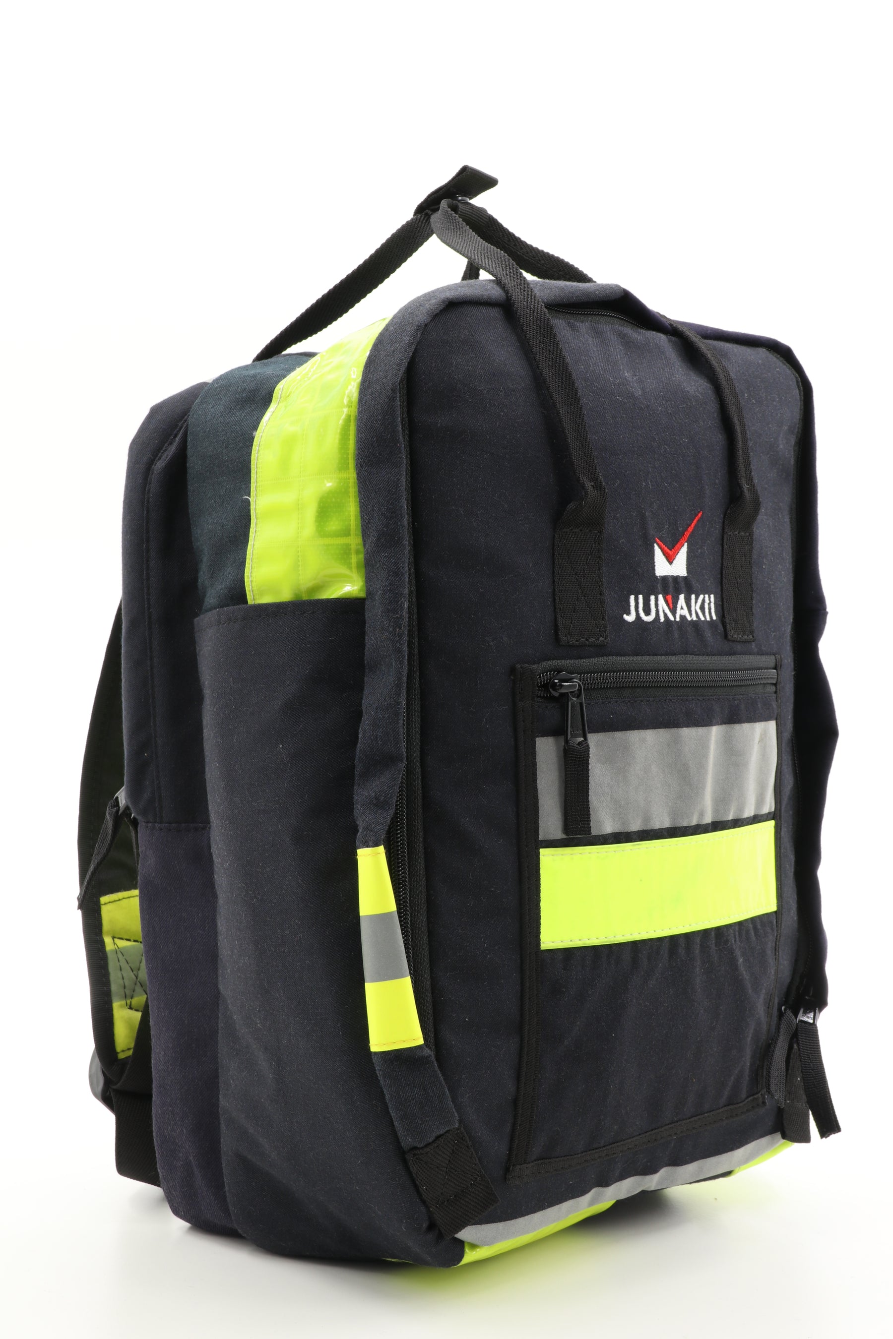 Laptop Rucksack schwarz gelb aus upgecycelter Feuerwehrkleidung 38x27x13cm