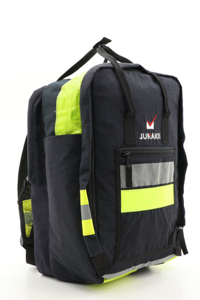 Laptop Rucksack schwarz gelb aus upgecycelter Feuerwehrkleidung 38x27x13cm