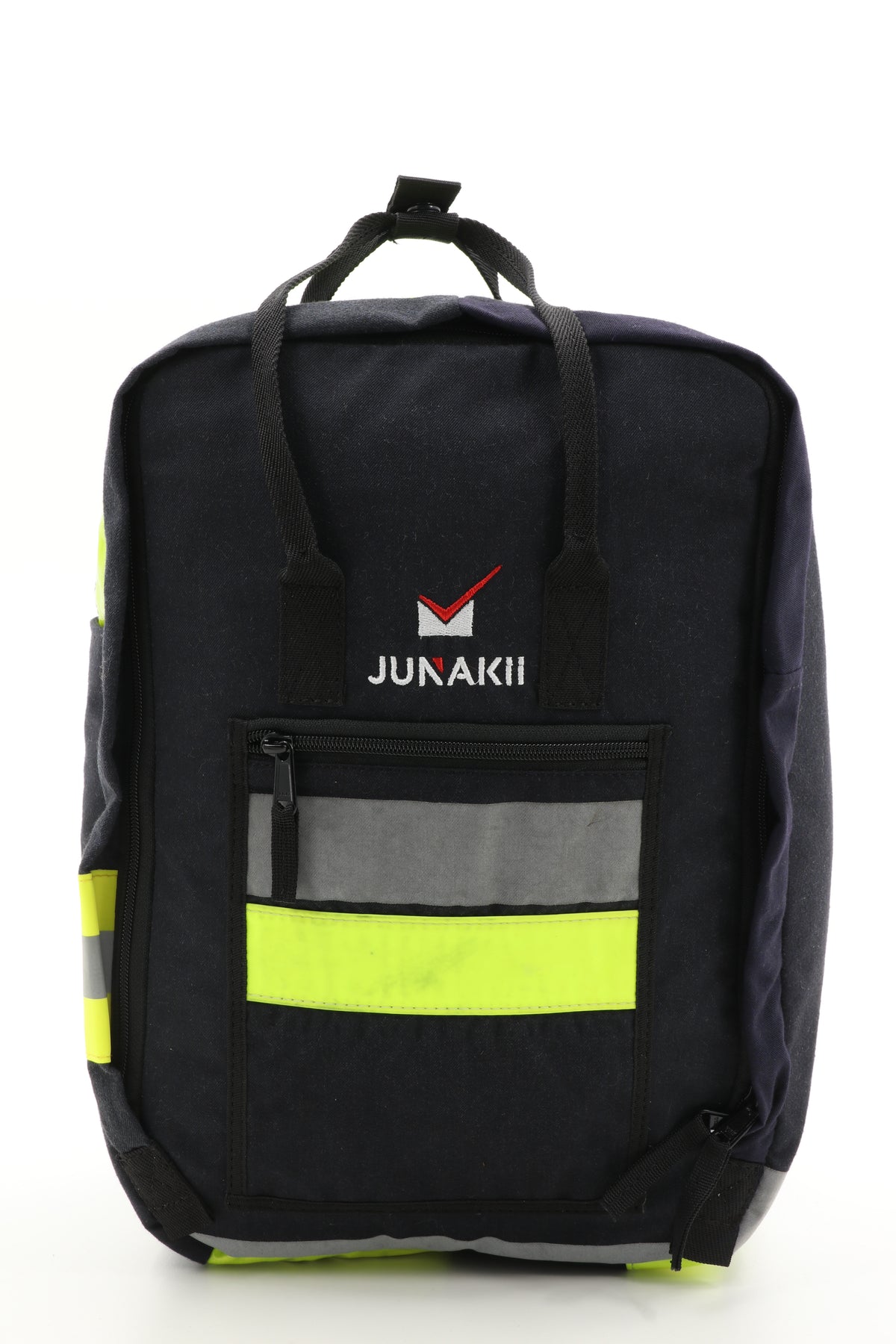 Laptop Rucksack schwarz gelb aus upgecycelter Feuerwehrkleidung 38x27x13cm