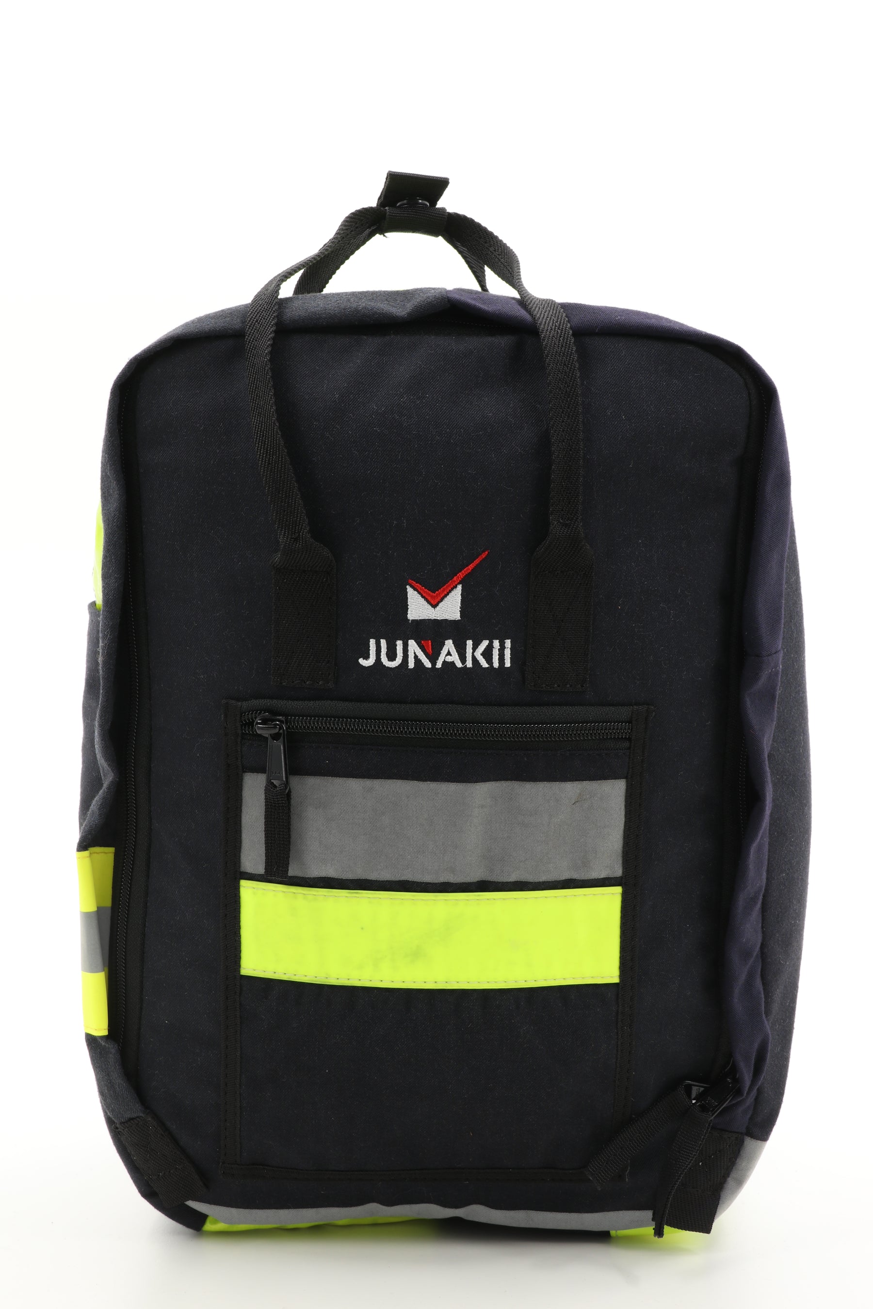 Laptop Rucksack schwarz gelb aus upgecycelter Feuerwehrkleidung 38x27x13cm