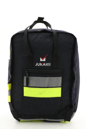 Laptop Rucksack schwarz gelb aus upgecycelter Feuerwehrkleidung 38x27x13cm