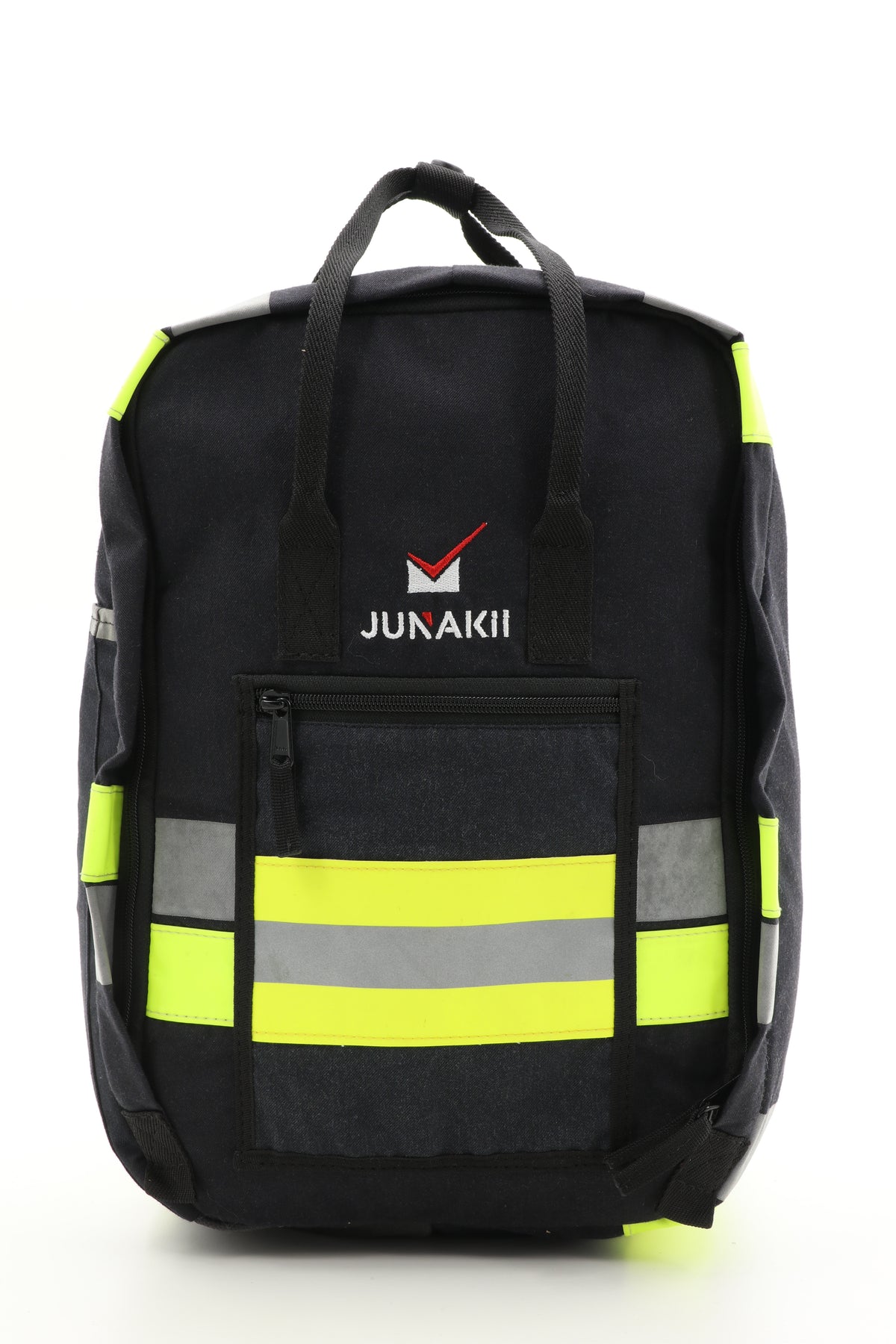 Laptop Rucksack schwarz gelb aus upgecycelter Feuerwehrkleidung 38x27x13cm