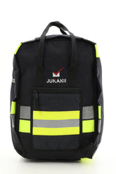 Laptop Rucksack schwarz gelb aus upgecycelter Feuerwehrkleidung 38x27x13cm