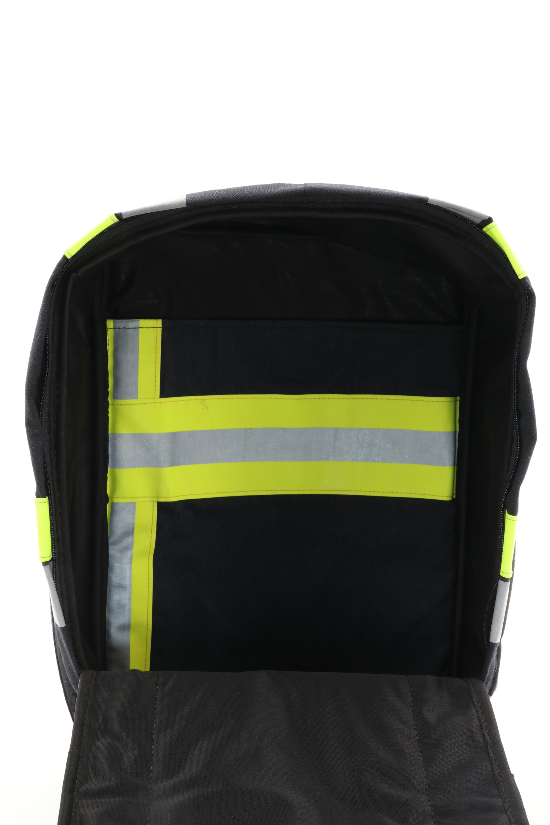 Laptop Rucksack schwarz gelb aus upgecycelter Feuerwehrkleidung 38x27x13cm