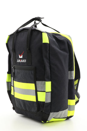 Laptop Rucksack schwarz gelb aus upgecycelter Feuerwehrkleidung 38x27x13cm