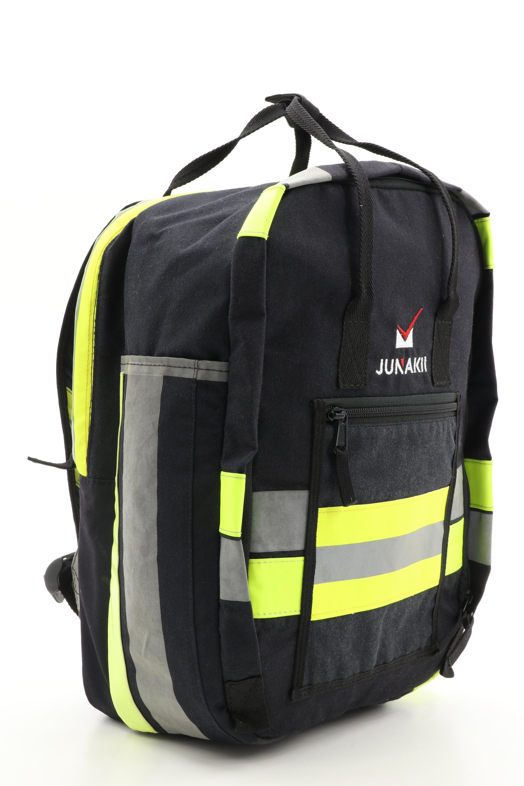 Laptop Rucksack schwarz gelb aus upgecycelter Feuerwehrkleidung 38x27x13cm
