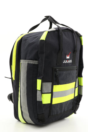 Laptop Rucksack schwarz gelb aus upgecycelter Feuerwehrkleidung 38x27x13cm