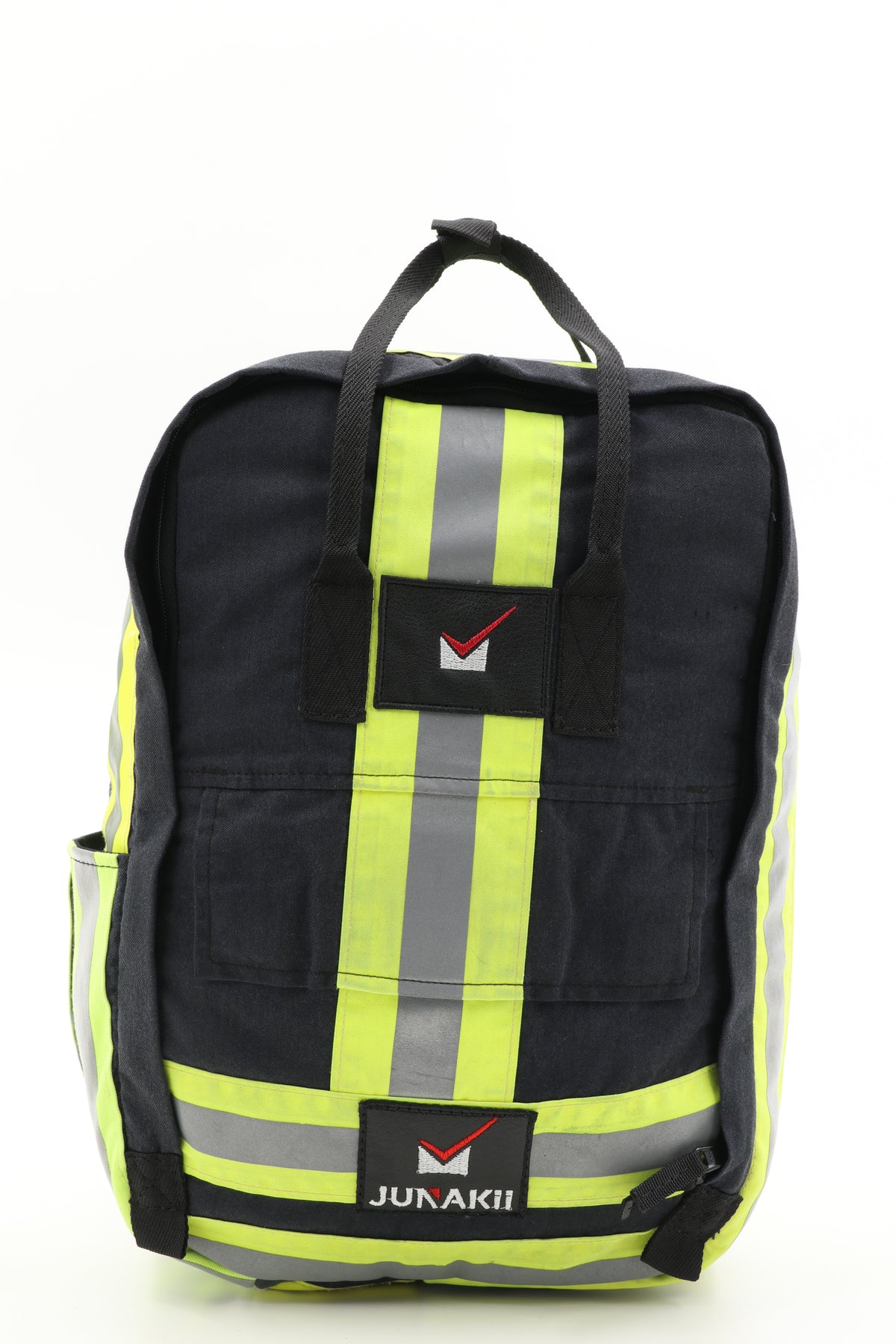 Laptop Rucksack schwarz gelb aus upgecycelter Feuerwehrkleidung 38x27x13cm