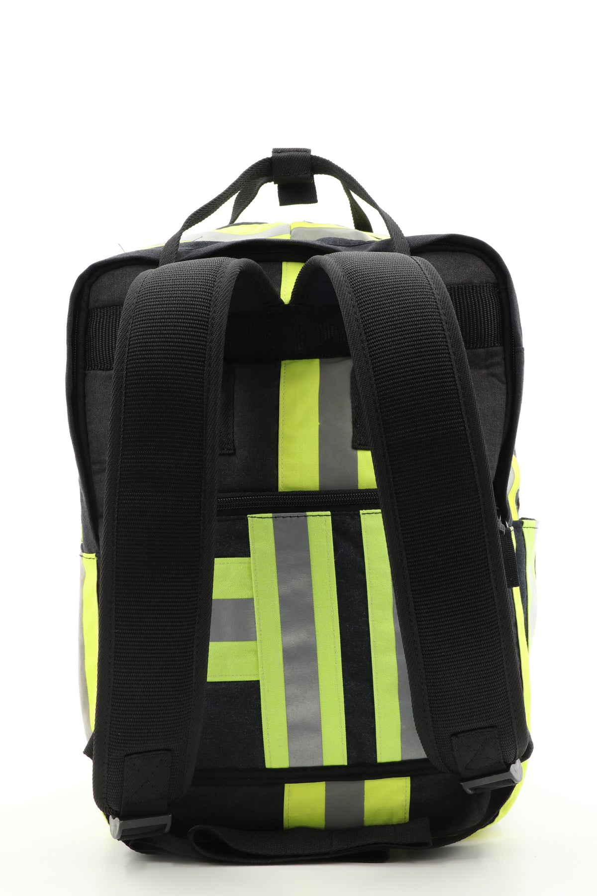 Laptop Rucksack schwarz gelb aus upgecycelter Feuerwehrkleidung 38x27x13cm