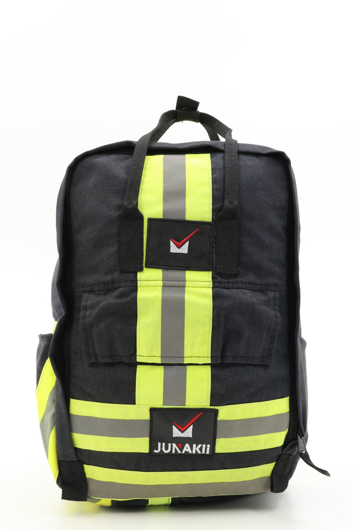 Laptop Rucksack schwarz gelb aus upgecycelter Feuerwehrkleidung 38x27x13cm