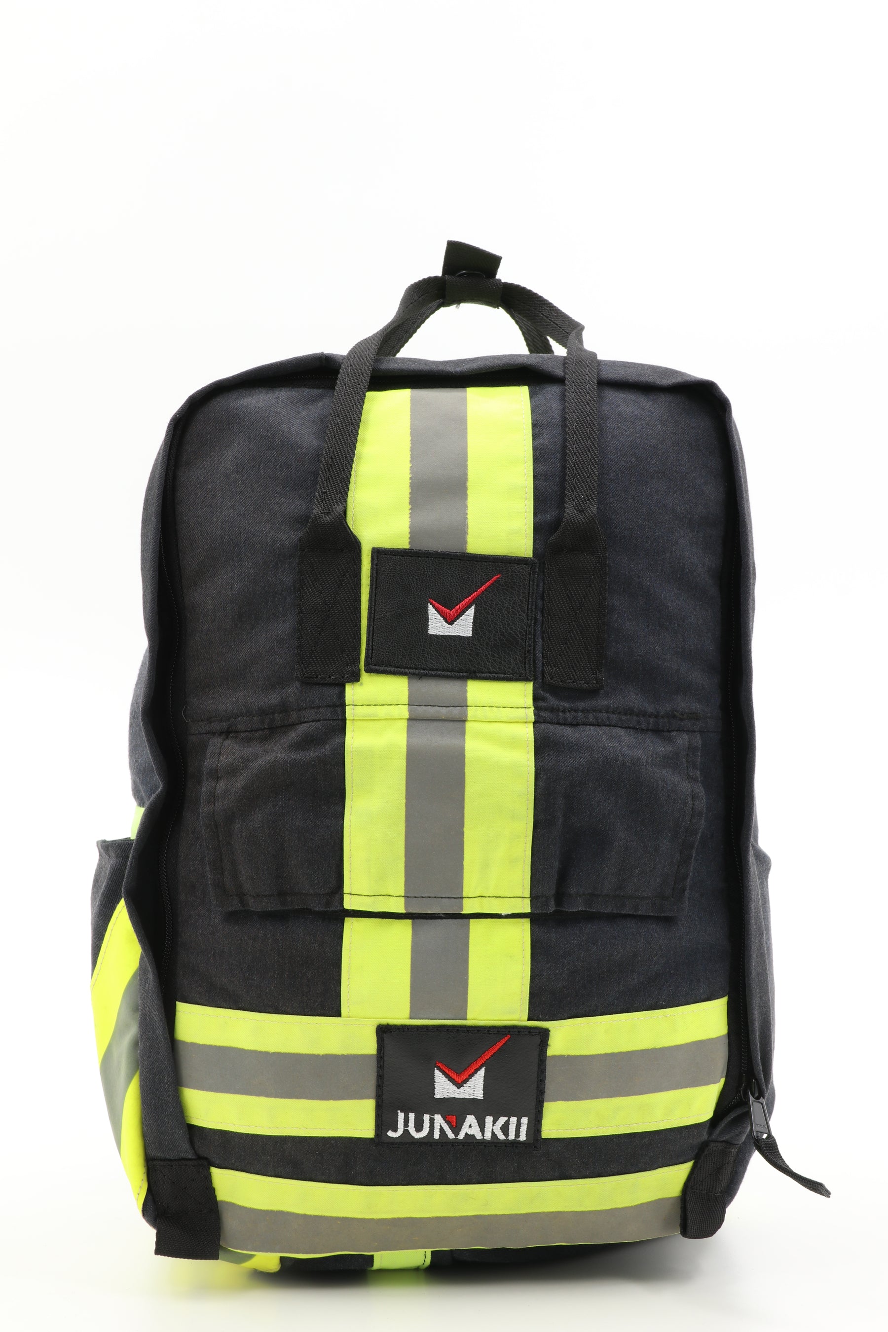Laptop Rucksack schwarz gelb aus upgecycelter Feuerwehrkleidung 38x27x13cm