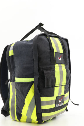 Laptop Rucksack schwarz gelb aus upgecycelter Feuerwehrkleidung 38x27x13cm