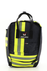Laptop Rucksack schwarz gelb aus upgecycelter Feuerwehrkleidung 38x27x13cm