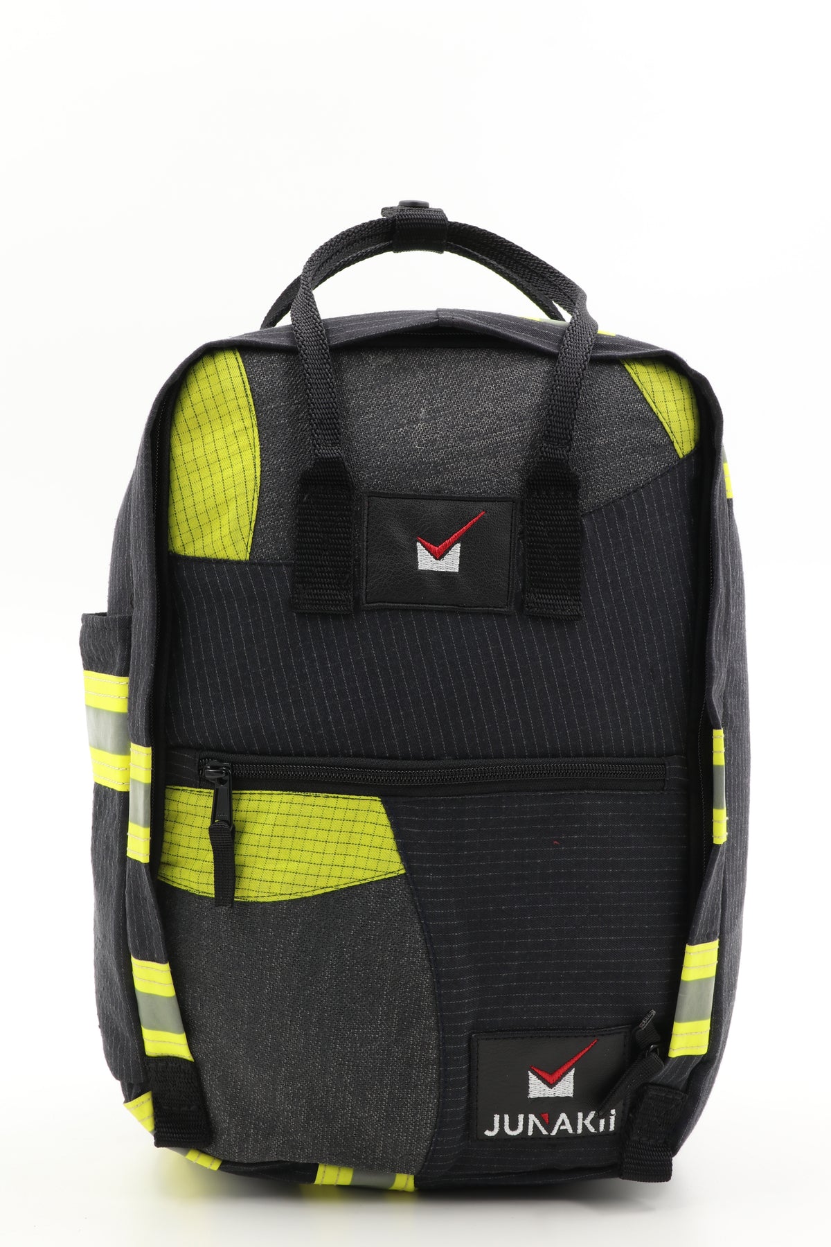 Laptop Rucksack schwarz gelb aus upgecycelter Feuerwehrkleidung 38x27x13cm