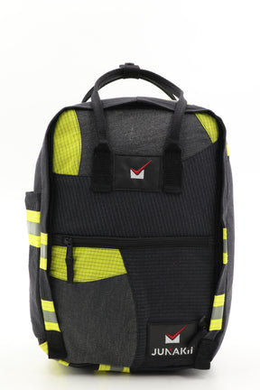 Laptop Rucksack schwarz gelb aus upgecycelter Feuerwehrkleidung 38x27x13cm