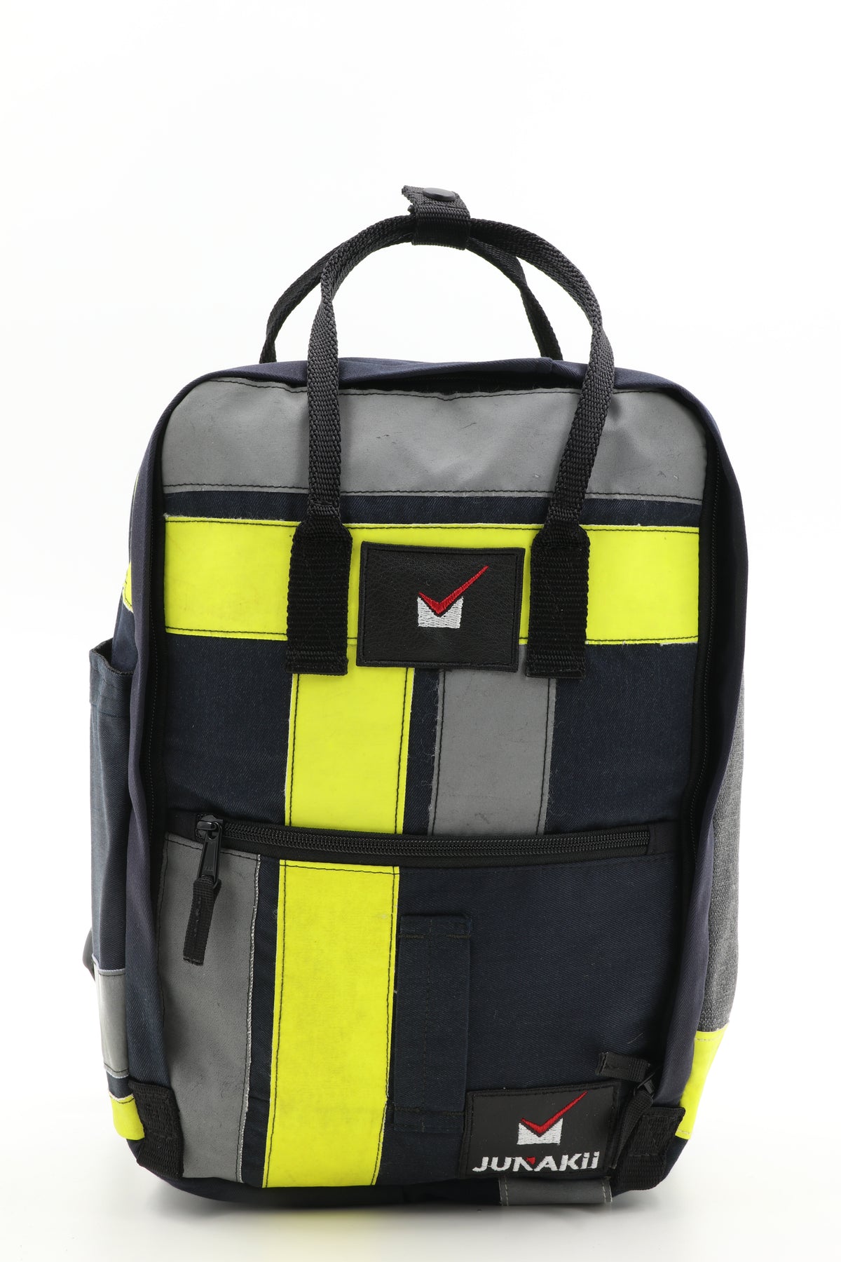 Laptop Rucksack schwarz gelb aus upgecycelter Feuerwehrkleidung 38x27x13cm