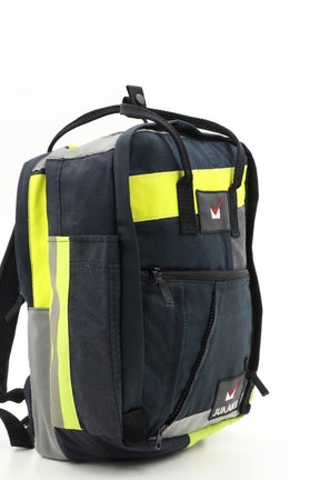 Laptop Rucksack schwarz gelb aus upgecycelter Feuerwehrkleidung 38x27x13cm