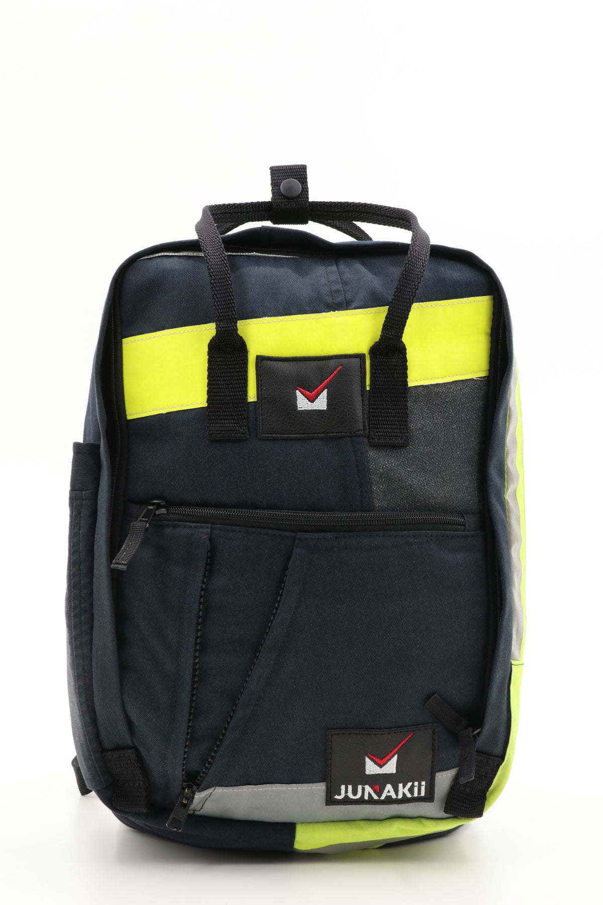 Laptop Rucksack schwarz gelb aus upgecycelter Feuerwehrkleidung 38x27x13cm