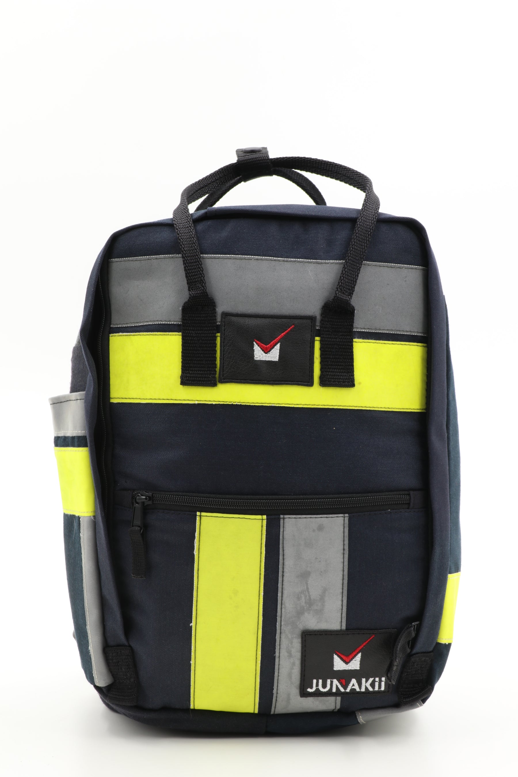 Laptop Rucksack schwarz gelb aus upgecycelter Feuerwehrkleidung 38x27x13cm