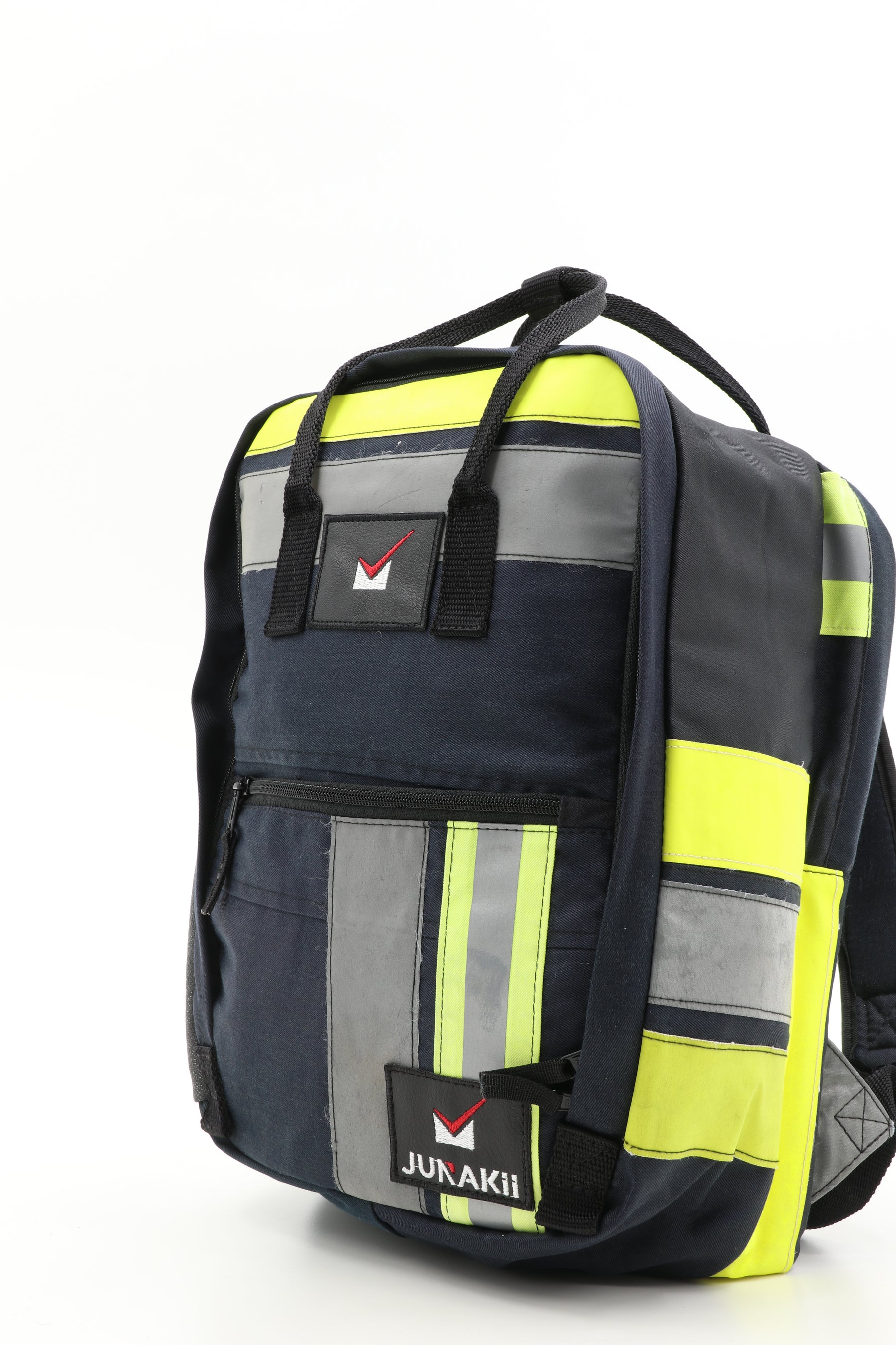 Laptop Rucksack schwarz gelb aus upgecycelter Feuerwehrkleidung 38x27x13cm