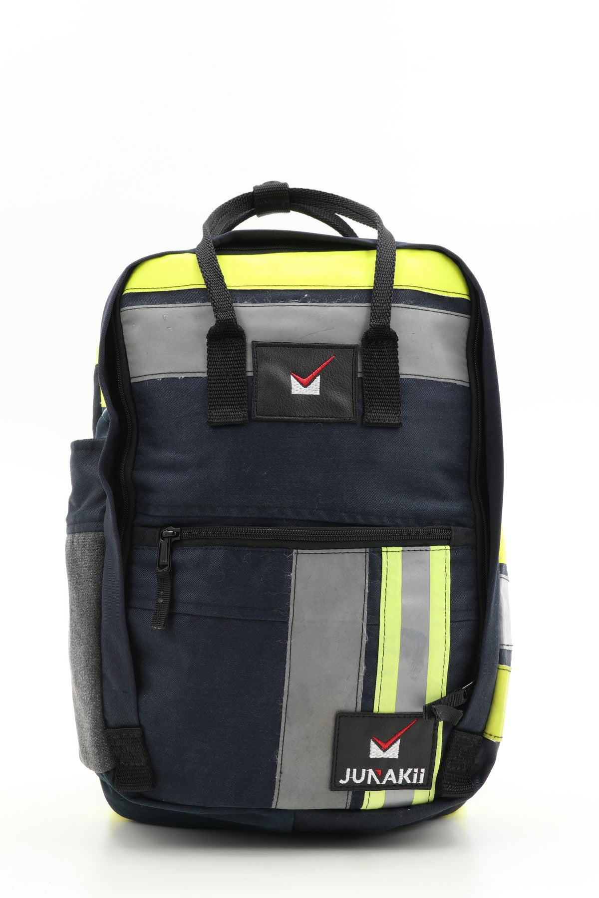 Laptop Rucksack schwarz gelb aus upgecycelter Feuerwehrkleidung 38x27x13cm