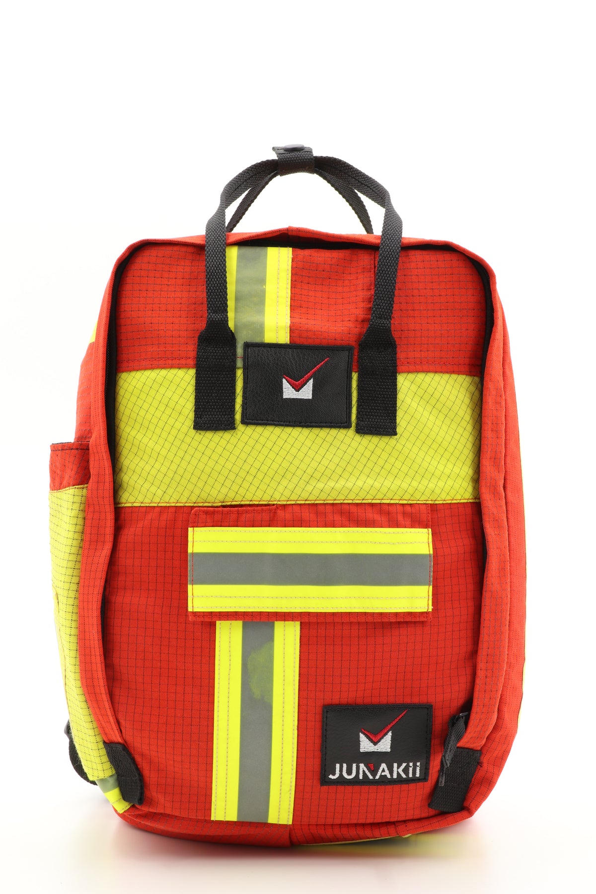 Laptop Rucksack rot gelb aus upgecycelter Feuerwehrkleidung 38x27x13cm