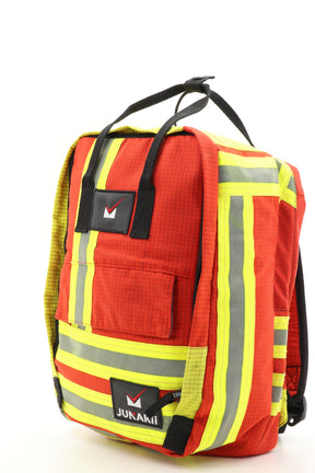 Laptop Rucksack rot gelb aus upgecycelter Feuerwehrkleidung 38x27x13cm