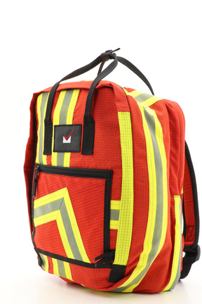 Laptop Rucksack rot gelb aus upgecycelter Feuerwehrkleidung 38x27x13cm