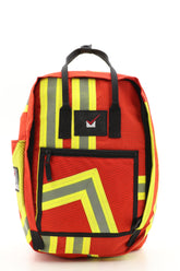 Laptop Rucksack rot gelb aus upgecycelter Feuerwehrkleidung 38x27x13cm
