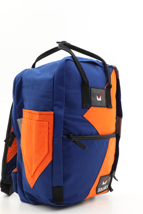Laptop Rucksack blau orange aus upgecycelter Feuerwehrkleidung 38x27x13cm